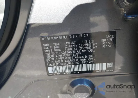 2020 Honda Hr-V Awd Touring from USA, damaged, VIN 3CZRU6H98LM717890